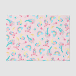 Papier Mousseline Cute Pink Teal Unicorn Rainbow