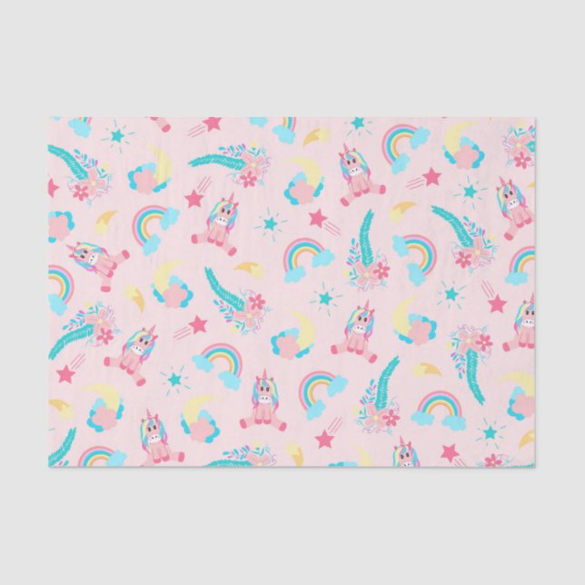 Papier Mousseline Cute Pink Teal Unicorn Rainbow (Recto)