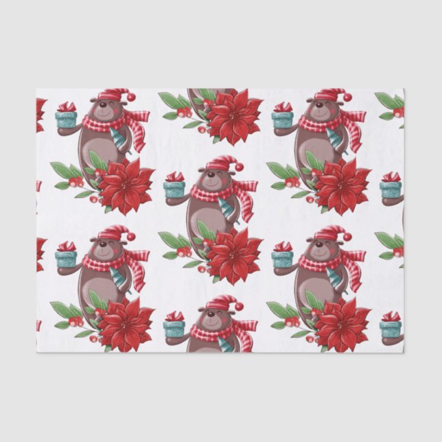 Papier Mousseline Cute Poinsettia Ours Teddy (Recto)