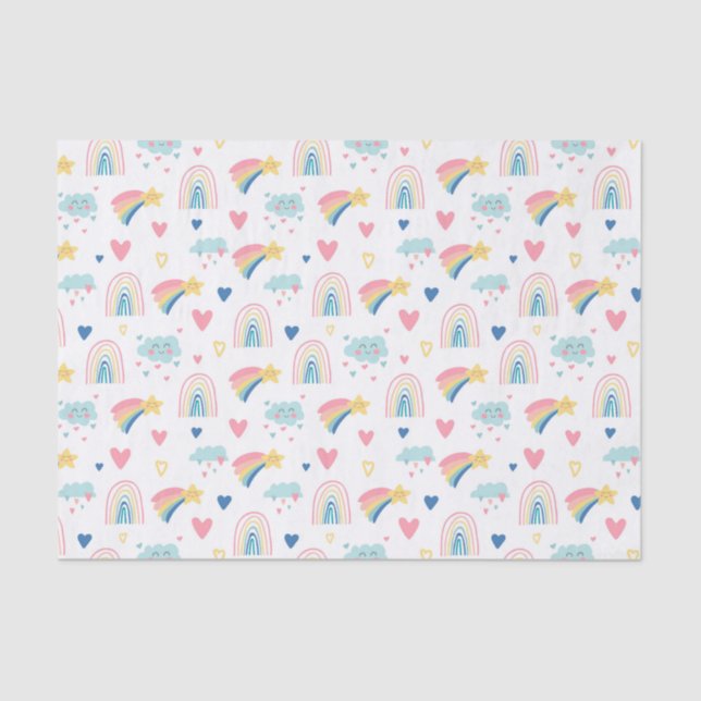 Papier Mousseline Cute Rainbow Hearts & Clouds Motif (Recto)