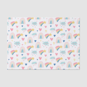 Papier Mousseline Cute Rainbow Hearts & Clouds Motif