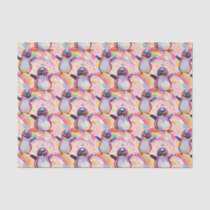 Papier Mousseline Cute Rainbow Penguins et Stars Motif