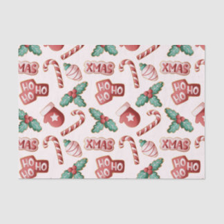 Papier Mousseline Cute Red & Pink Christmas Cookie Candycane Pattern