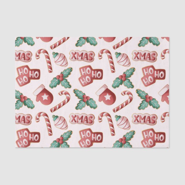 Papier Mousseline Cute Red & Pink Christmas Cookie Candycane Pattern (Recto)
