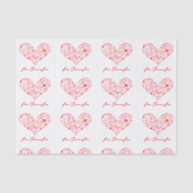 Papier Mousseline Cute Red Valentine's Day Floral Heart Nom personna (Recto)