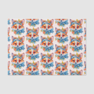 Papier Mousseline Cute Renard orange avec Couronne florale