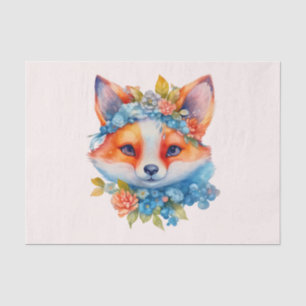 Papier Mousseline Cute Renard orange avec Couronne florale