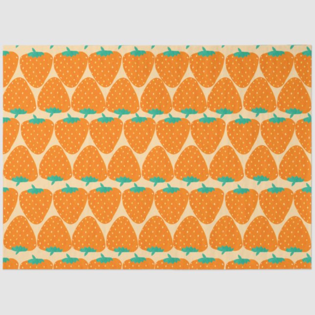 Papier Mousseline Cute Retro Motif fraise en orange et vert (Recto)