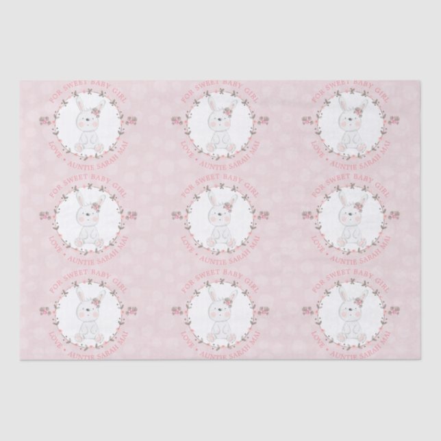 Papier Mousseline Cute rose lapin lapin Floral Wreath Personnalisé (Recto)