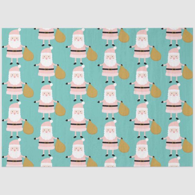 Papier Mousseline Cute rose Noël Père Noël Whimsical Motif Turquoise (Recto)