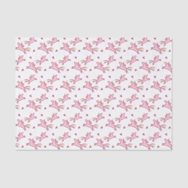 Papier Mousseline Cute Rose Unicornes & Coeurs Doodles Motif (Recto)