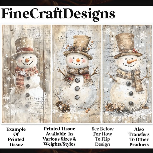 Papier Mousseline Cute Shabby Chic Snowmen Beige AL8 Découpage (Créateur téléchargé)