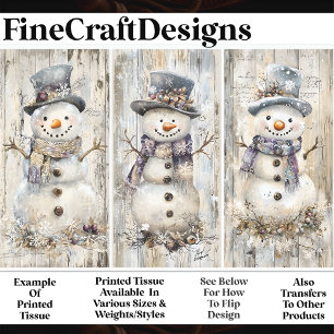 Papier Mousseline Cute Shabby Chic Snowmen Cool Bleu AL7 Découpage