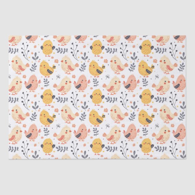 Papier Mousseline Cute Spring Chicks et modèle floral (Recto)