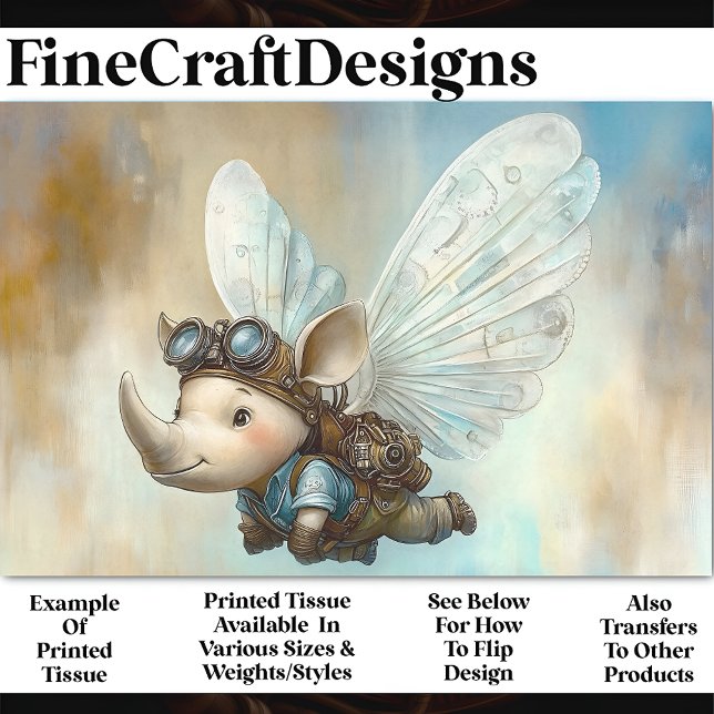 Papier Mousseline Cute Steampunk Flying Rhino + Ailes AW5 Decoupage (Créateur téléchargé)