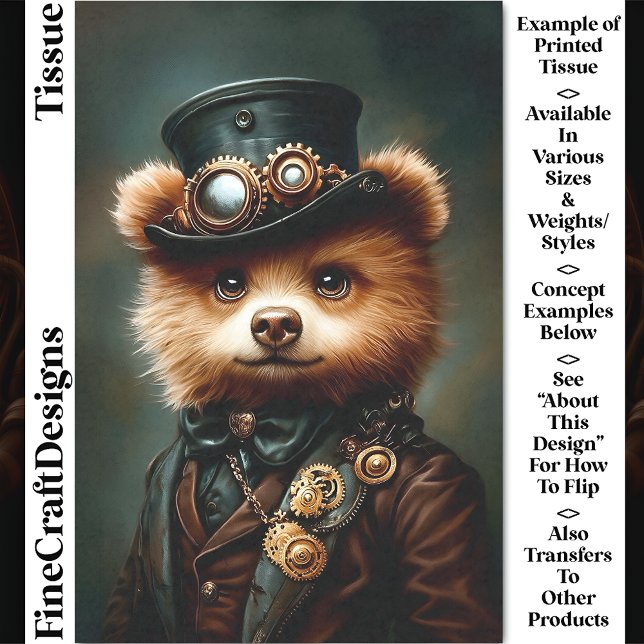 Papier Mousseline Cute Steampunk Portrait Ours Brown CL2 Découpage (Créateur téléchargé)