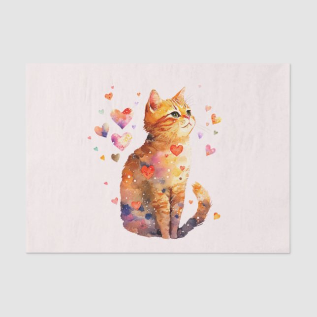 Papier Mousseline Cute Tabby Chat avec Coeurs (Recto)