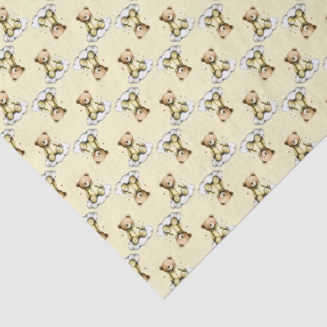 Papier Mousseline Cute Teddy Bear on a Cloud Yellow Hoodie Bodysuit (Détail)