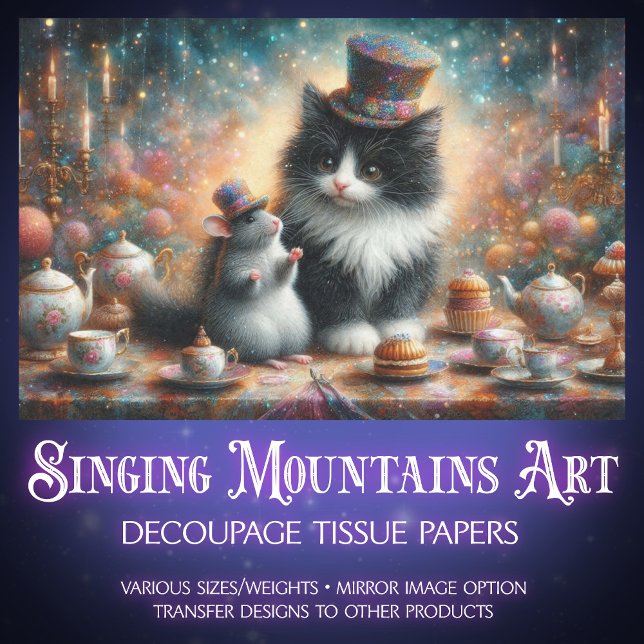 Papier Mousseline Cute Tuxedo Chat et Souris Imaginaire Decoupage. (Créateur téléchargé)