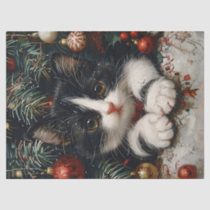 Papier Mousseline Cute Tuxedo Kitten Cat de Noël Découpage