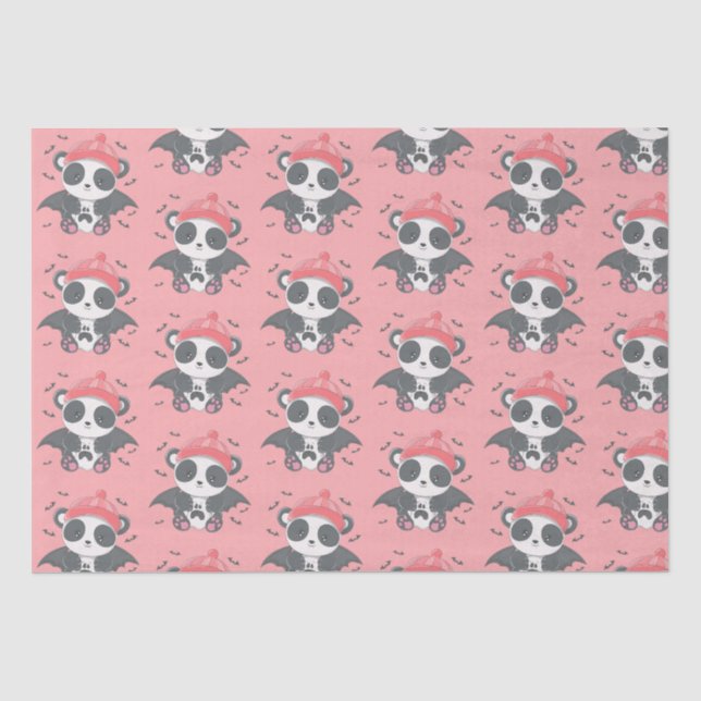 Papier Mousseline Cute Vampire Panda Bats Ghost Pink Halloween (Recto)