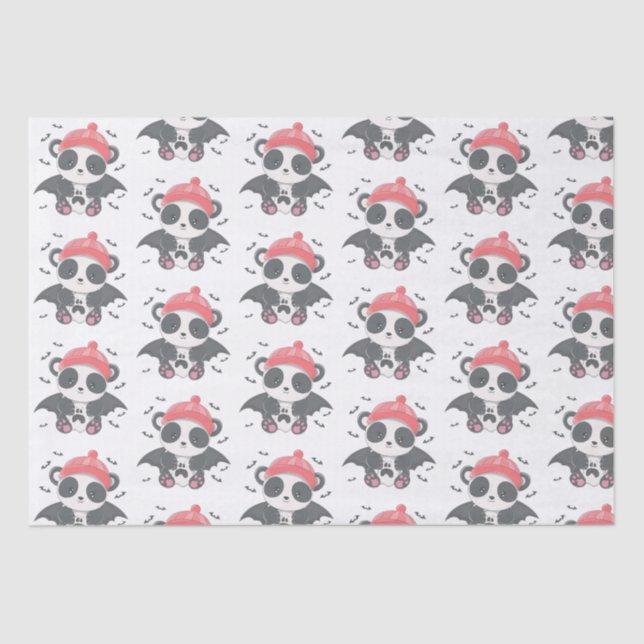 Papier Mousseline Cute Vampire Panda Bats Ghost White Halloween (Recto)