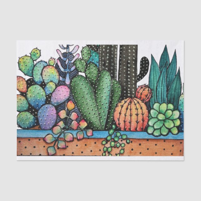 Papier Mousseline Cute Watercolor Cactus Garden (Recto)