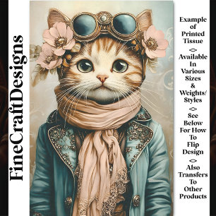 Papier Mousseline Cute Whimsical Steampunk Chat + Écharpe BH3 Découp