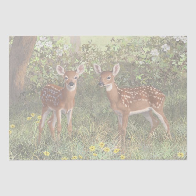 Papier Mousseline Cute White Deer Twin Fawns (Recto)