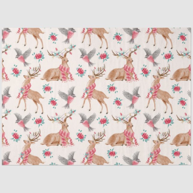 Papier Mousseline Cute Woodland Animaux de Noël Tissu Papier (Recto)