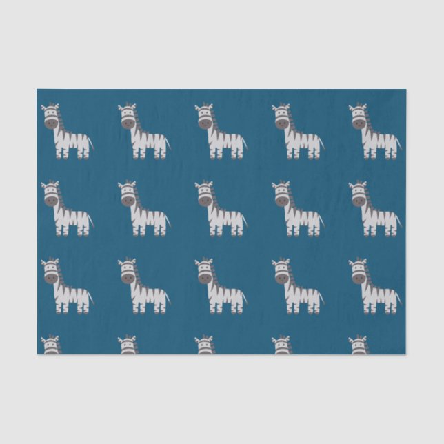 Papier Mousseline Cute Zebra Zoo Animaux Noir Blanc Bleu (Recto)