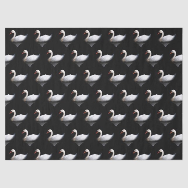 Papier Mousseline Cygne blanc sur noir (Recto)