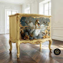 Cygne Couronné Doré avec Découpage de Fleurs Jaune