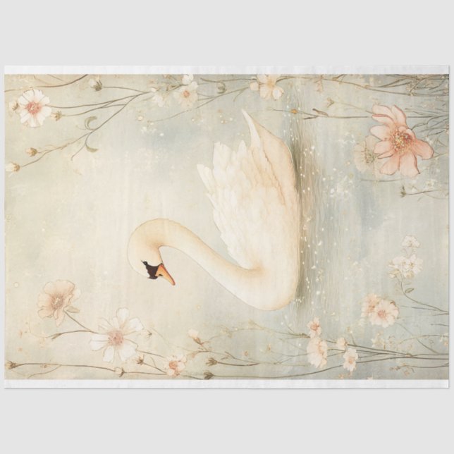 Papier Mousseline Cygne lunaire avec découpage de fleurs (Recto)