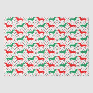 Papier Mousseline Dachshund Polka Dot - Rouge et Vert