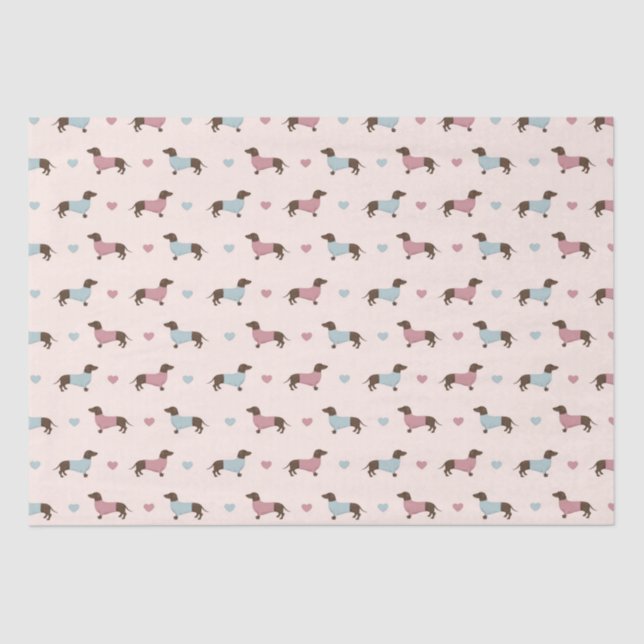 Papier Mousseline Dachshunds et Coeurs (Recto)