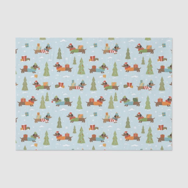 Papier Mousseline Dachshunds festifs dans le Motif de neige (Recto)