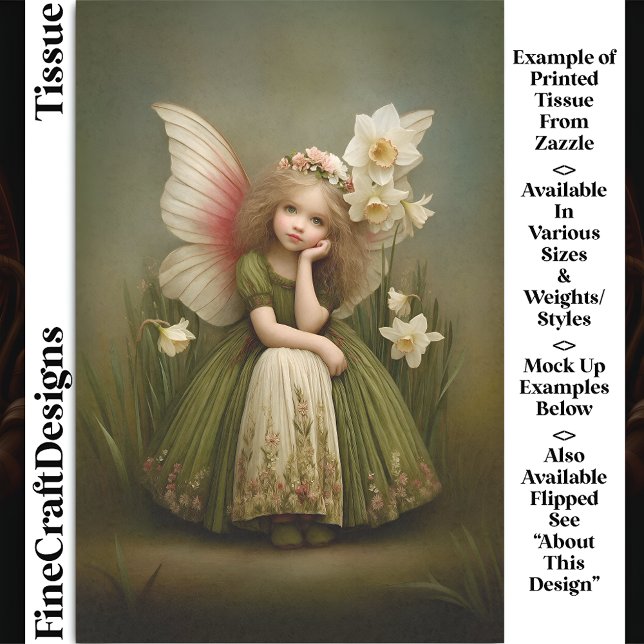 Papier Mousseline Daffodil Flower Fairy In Green DL5R Decoupage (Créateur téléchargé)