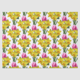 Papier Mousseline Daffodiles et tulipes florales de printemps papier