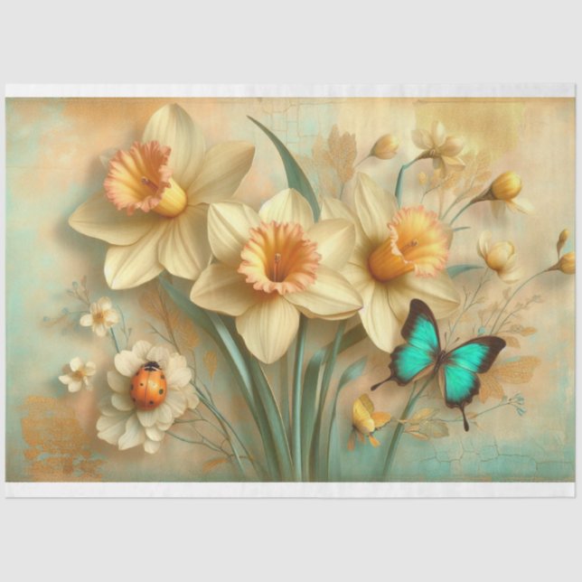 Papier Mousseline Daffodiques printanières Papillons Ladybug Decoupa (Recto)