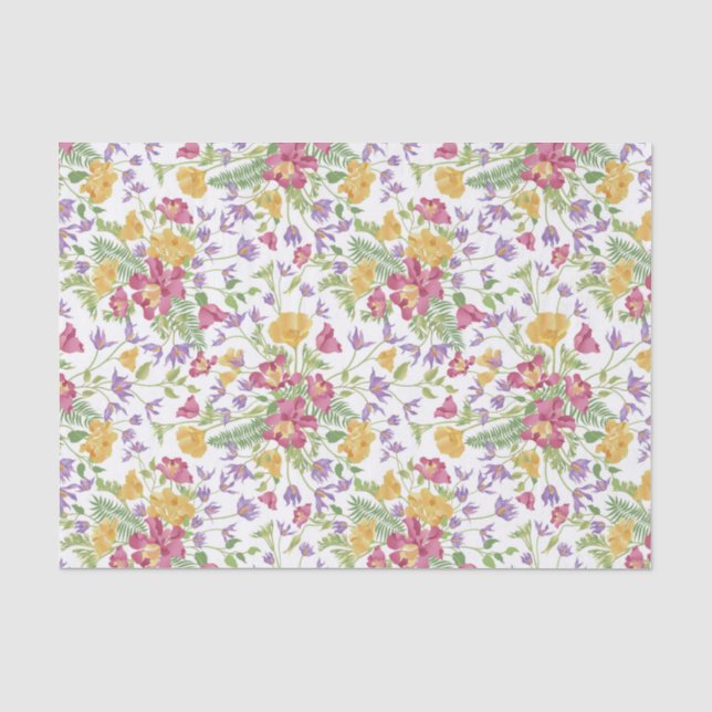 Papier Mousseline Dainty Fleurs rose et jaune sur Découpage blanc (Recto)