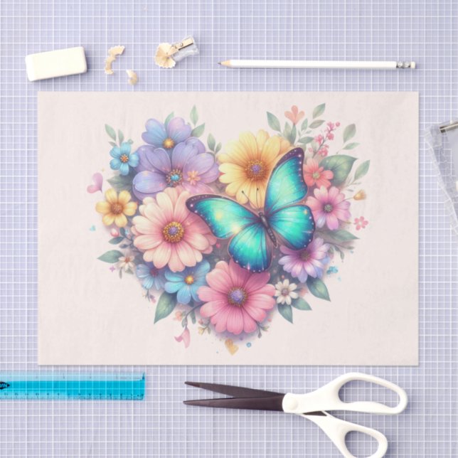 Papier Mousseline Daisy Flowers with a Beautiful Butterfly (Artisanat)