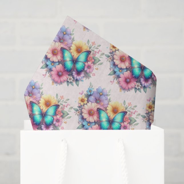 Papier Mousseline Daisy Flowers with a Beautiful Butterfly Pattern (Sac cadeau)