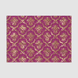 Papier Mousseline Damas Floral Or et Arrière - plan rose profond per