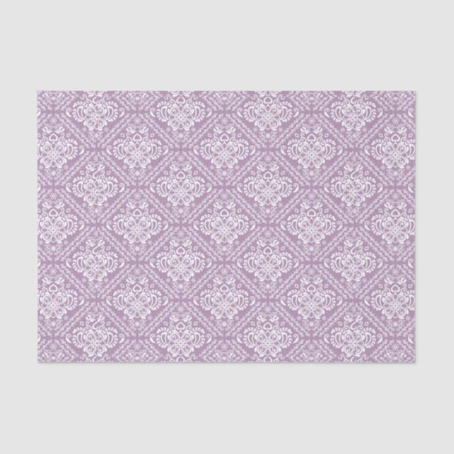Papier Mousseline Damas florales blanches & Plum violet Arrière - pl (Recto)