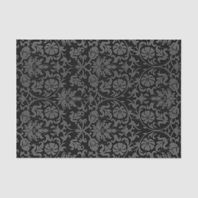 Papier Mousseline Damas florales noir et gris (Recto)
