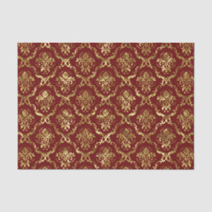 Papier Mousseline Damas florales or et Arrière - plan foncé_rouge pe