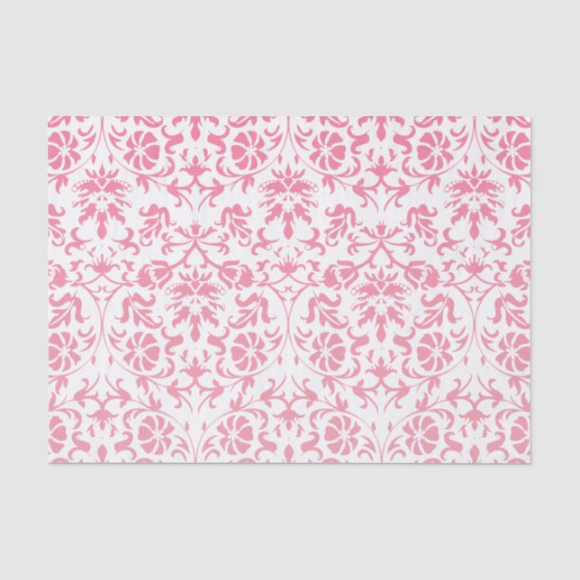 Papier Mousseline Damas florales roses et blanches (Recto)