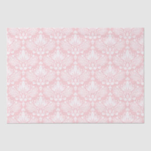 Papier Mousseline Damas florales vintages blanches et rose vif motif
