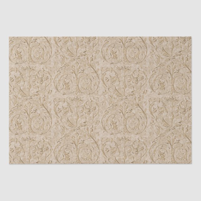 Papier Mousseline Damas Renaissance Sepia Acanthus Leaf (Recto)